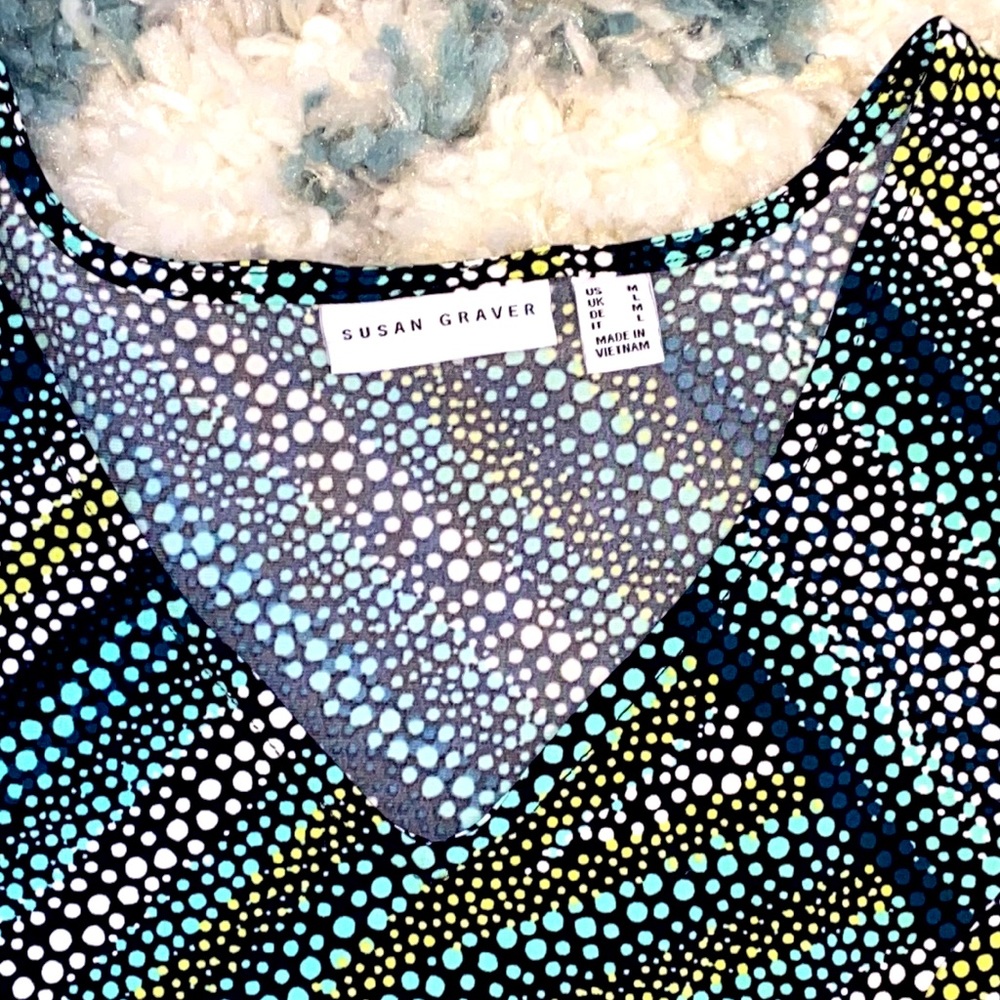 Susan Graver Printed Liquid Knit Maxi Dress ~ Black/Teal - Picture 6 of 8